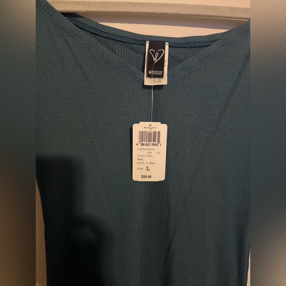 Windsor Teal Long Sleeve Dress ribbed knit off the shoulder mini dress NWT - Picture 2 of 4